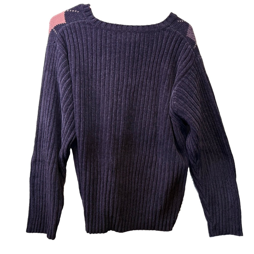White Stag Vintage Y2K Women's XL Chenille Argyle V Neck Sweater Deep Purple - Picture 7 of 7